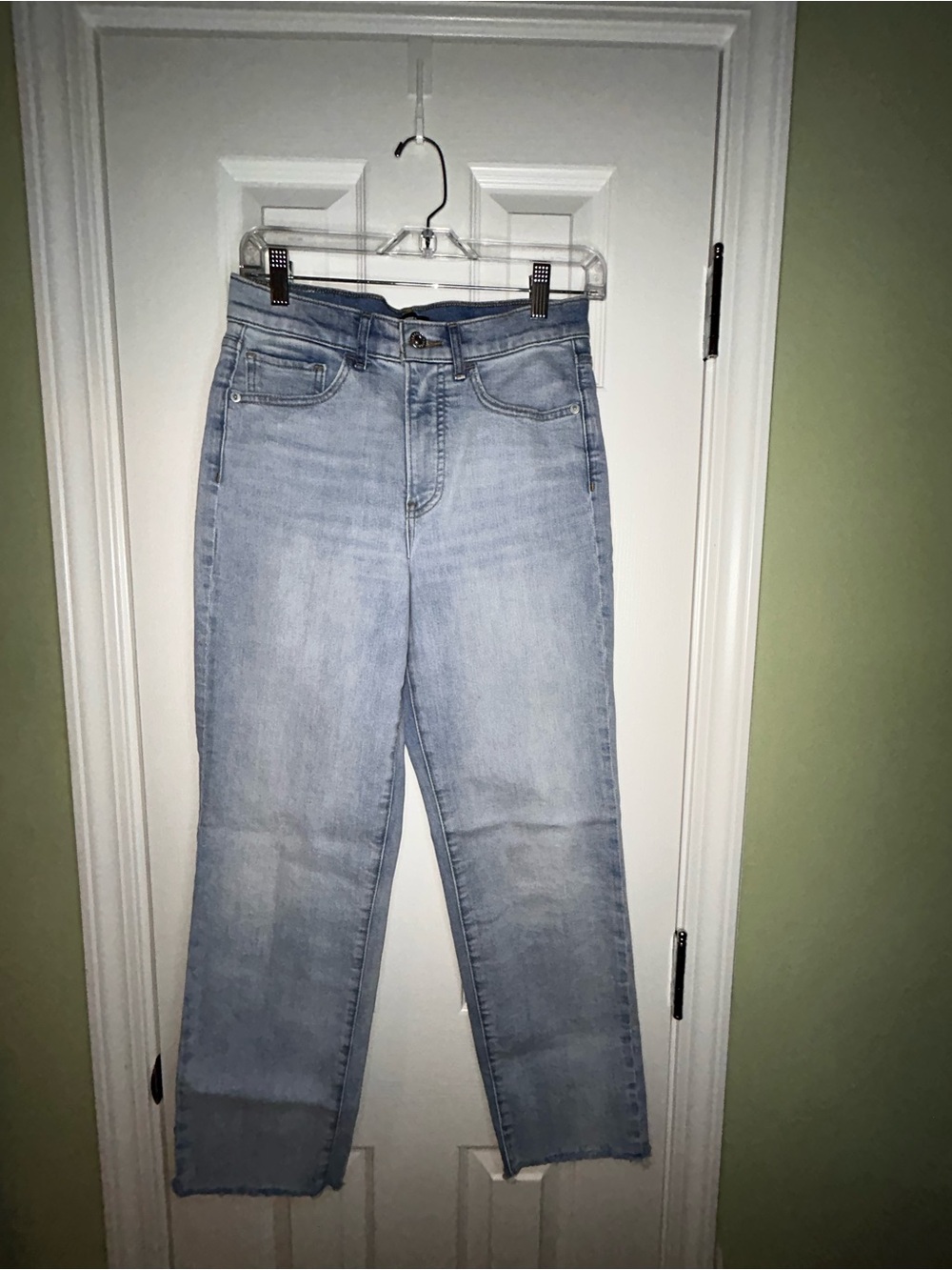 Express Light Wash High-Rise Straight Ankle Jeans - Light Blue